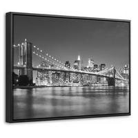 LEINWAND Bilder mit Rahmen - New York - Brücke - Brooklyn - Schwarz und weiß - Architektur - 40x30 - Schwarz, Textil (40/30cm) - MuchoWow