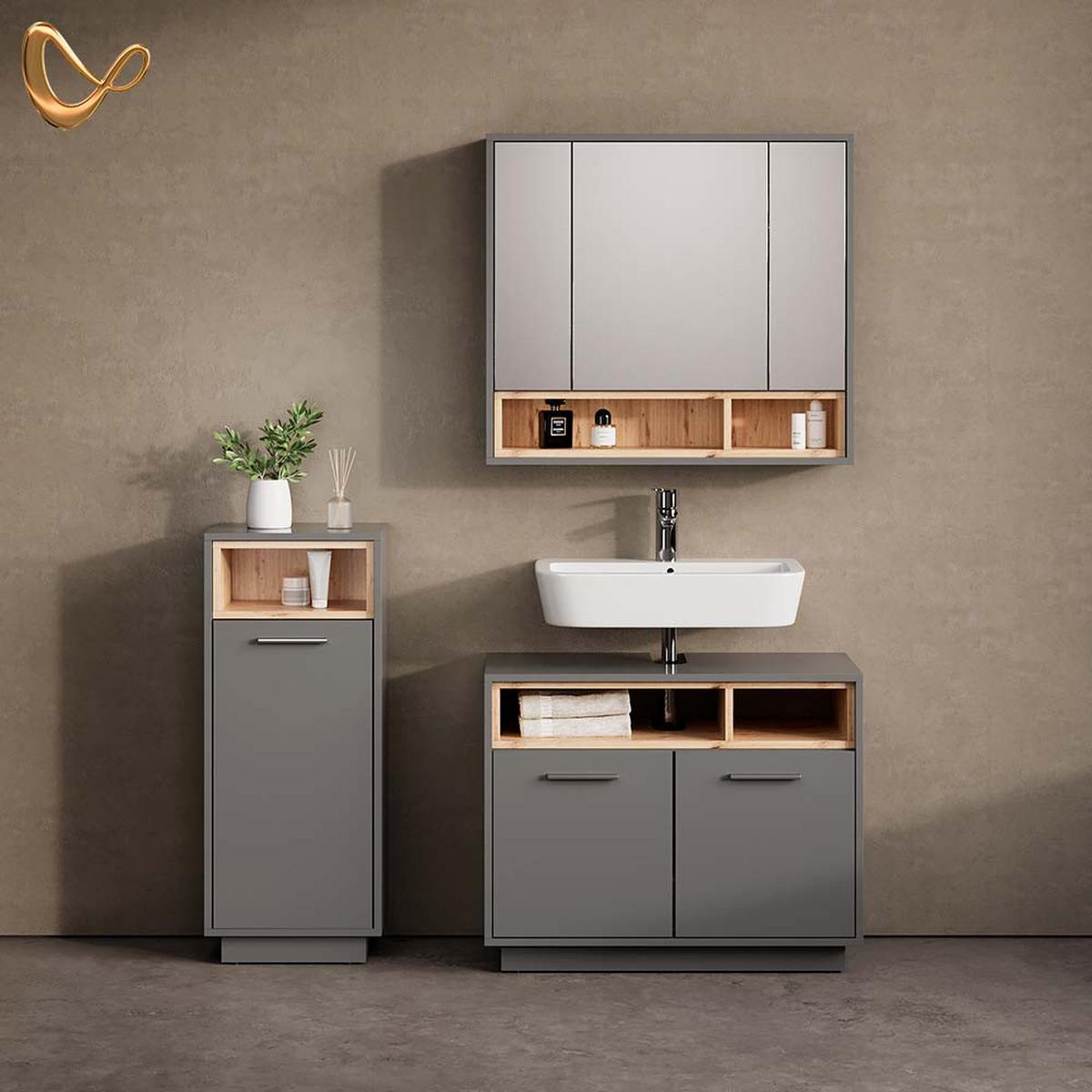 BADSPIEGELSCHRANK Temo Anthrazit 80 x 72 cm - Anthrazit, Holzwerkstoff (80/72/20cm) - Livinity®