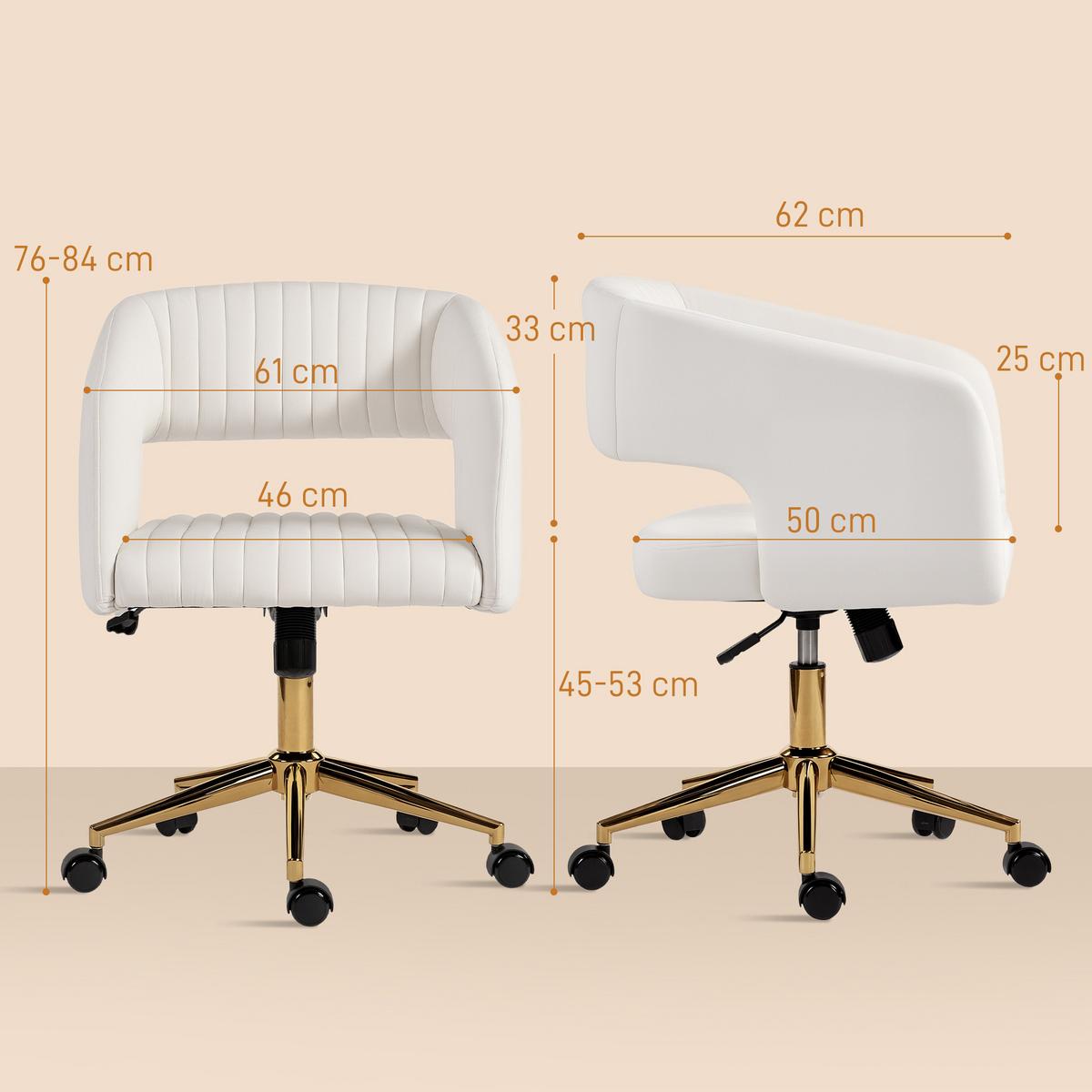 SCHREIBTISCHSTUHL höhenverstellbar Homeoffice Stuhl mit Samtoptik Cremeweiß - Goldfarben/Creme, Textil/Metall (61/84/62cm) - HOMCOM
