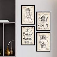 POSTER Set mit 4 Jahrgang cafeteras Patenten A4 Schwarzer Rahmen - Schwarz, Papier (29.7/3cm) - Nacnic