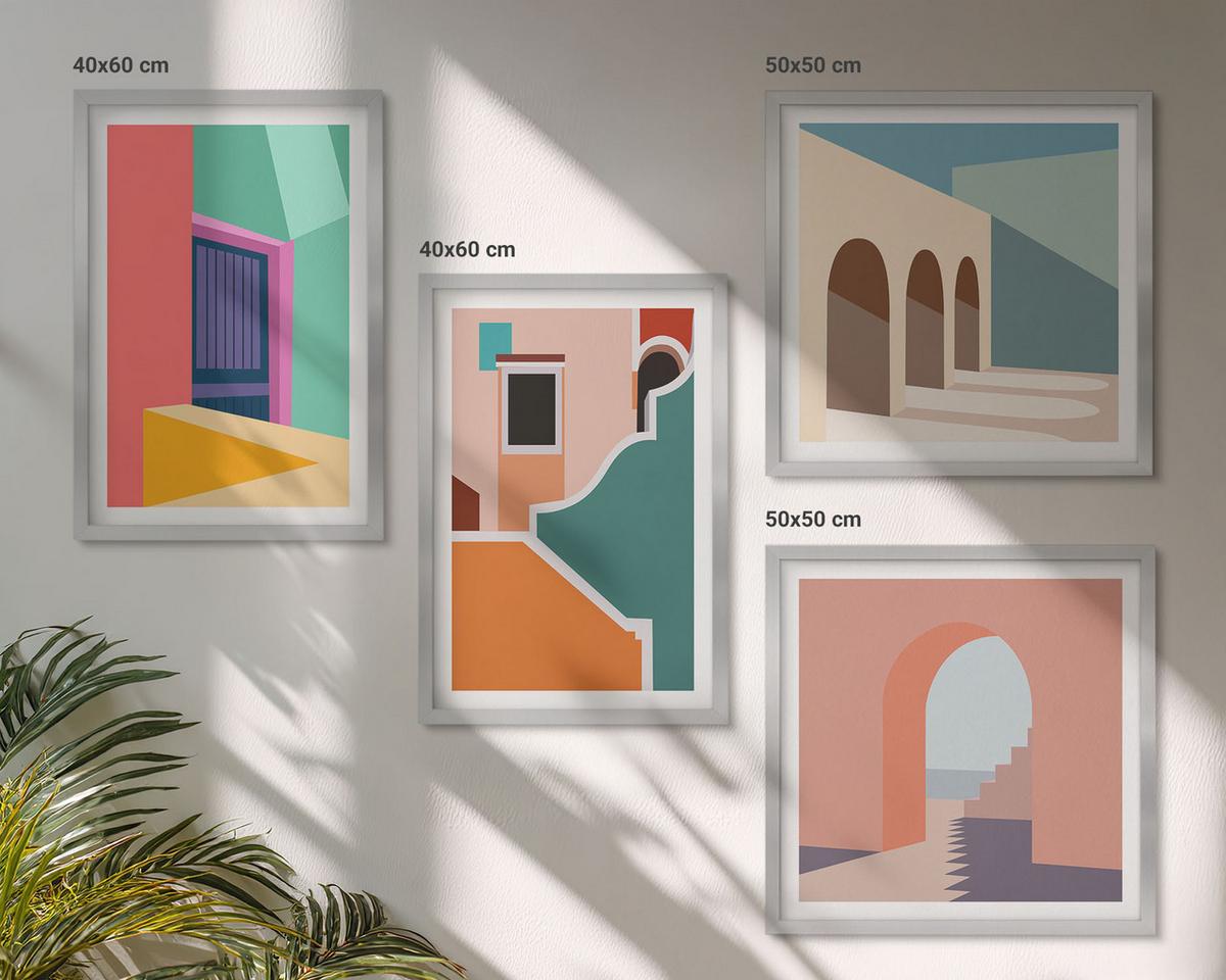 BILDER SET 4er Set - 50x50 cm & 40x60 cm Silberner Rahmen - Farbenfrohe Illustrationen der Stadt - Silberfarben, Kunststoff (50/50cm) - TULUP