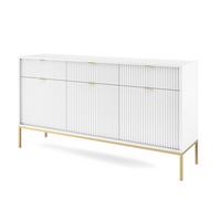SIDEBOARD Eternas 3T 3S Weiß 154/83/39 cm – goldene Füße, mit geriffelten Fronten - Goldfarben/Weiß, Holzwerkstoff (154/83/39cm) - AX Living