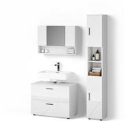 BADMÖBEL-SET Ronco Weiß Hochglanz 3 Teile, mit Spiegelschrank 80 cm - Weiß Hochglanz, Holzwerkstoff (41/80/58cm) - Livinity®