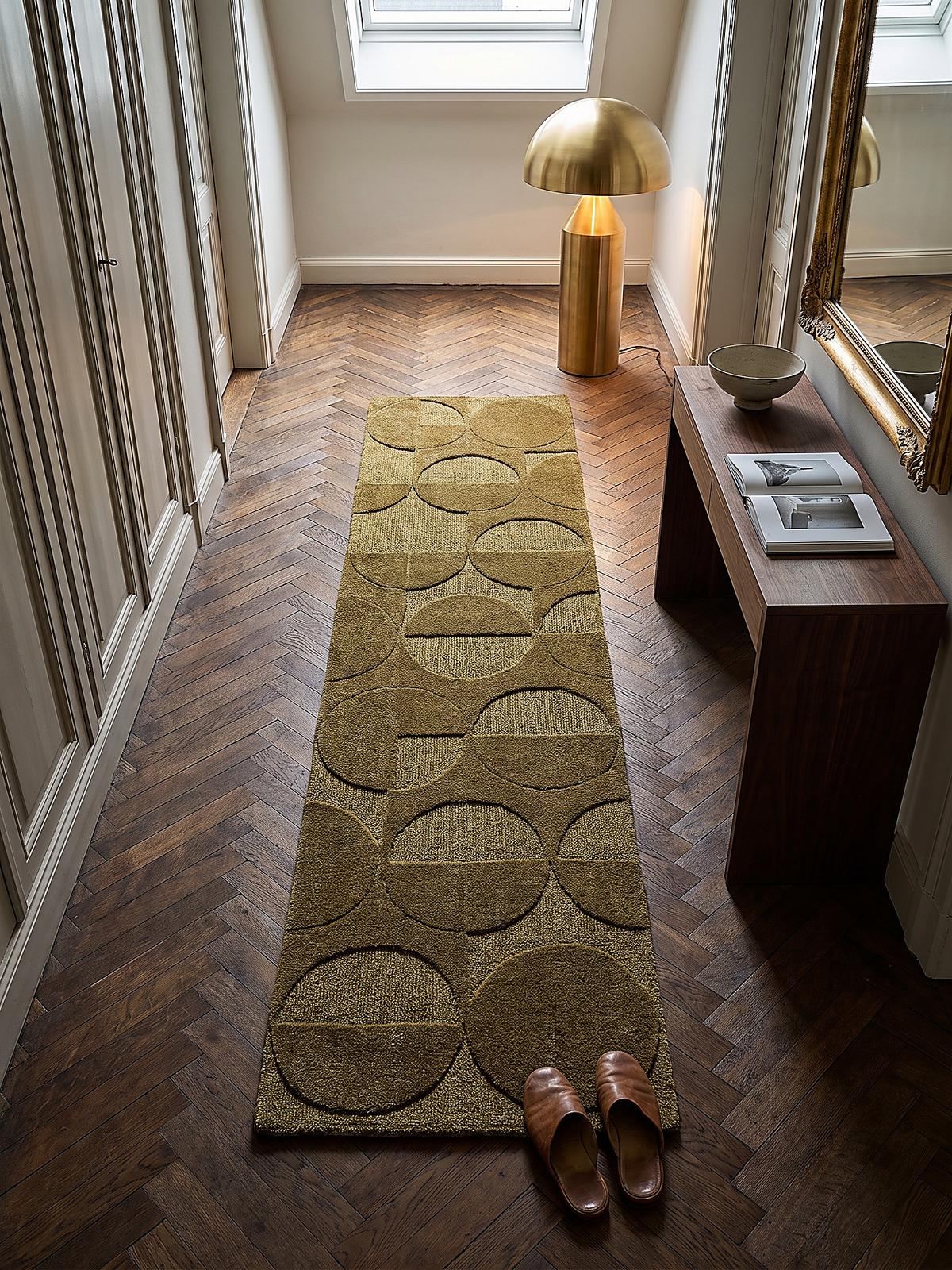 TEPPICHLÄUFER handgetuftet DEBEN, Kreis-Geometrie, Olivgrün, 60 x 230 cm - Grün, Textil (60/230cm) - KADIMA DESIGN