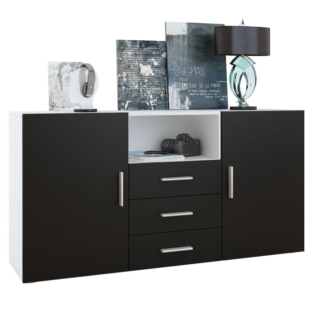 SIDEBOARD Skadu Front in Schwarz matt - Schwarz, Holzwerkstoff (138.5/71.5/35cm) - Vladon