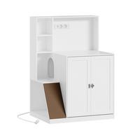 KATZENHAUS mit integrierter Steckdosenleiste und Kratzfläche HAT10-E-W - Weiß, Holzwerkstoff (60/116.5/80cm) - SoBuy