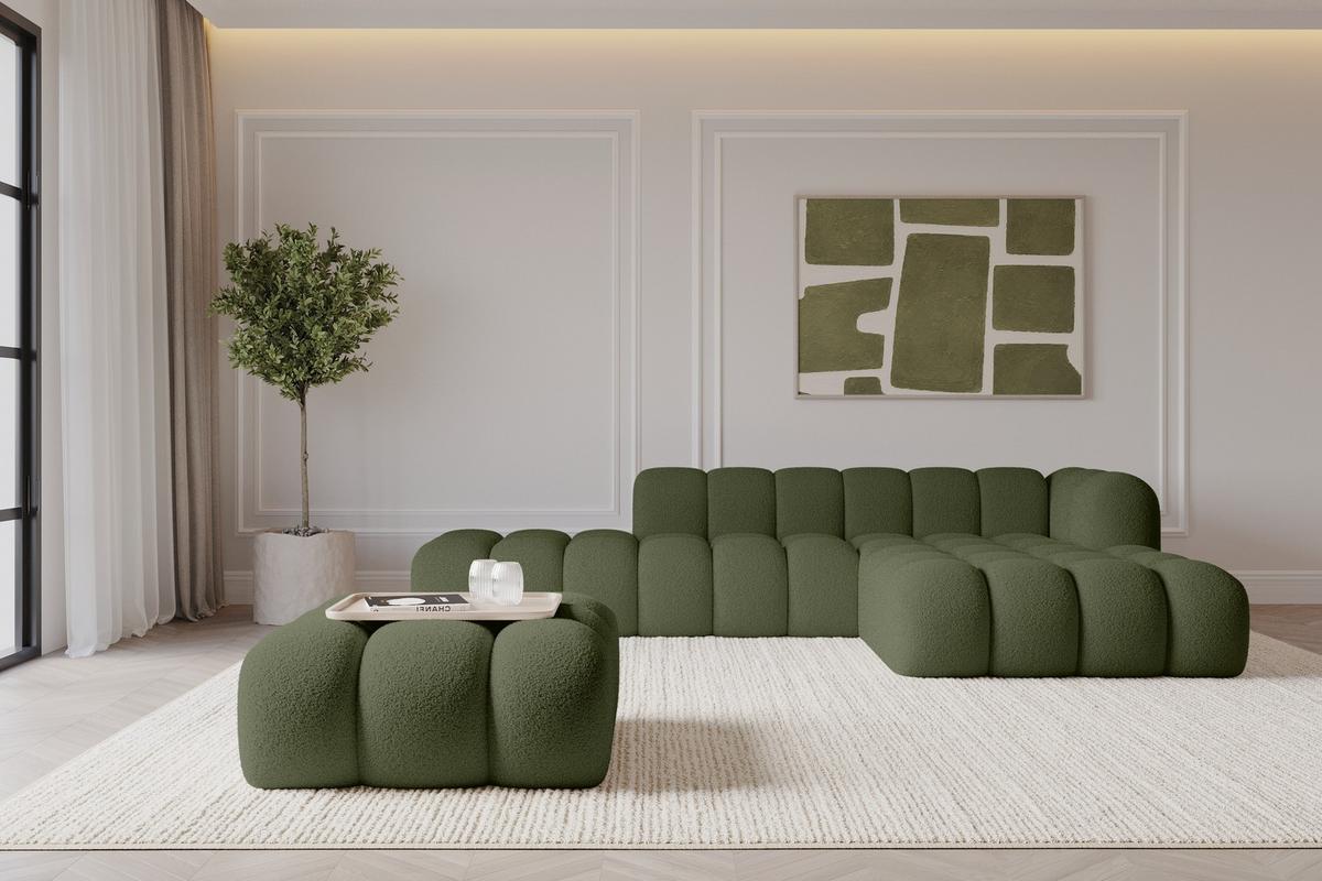 POUF OLEA-PUF 91x87x44 cm Grün Bouclé Modular Sitzhocker - Schwarz/Olivgrün, Holzwerkstoff/Kunststoff (91/44/87cm) - ALTDECOR