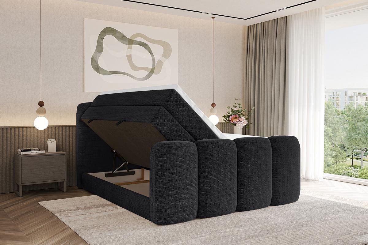 BOXBETT mit Matratze H3|H4 und Lattenrost - NINA-Z KING - 180x200 cm Aragon - Schwarz - Schwarz, Holzwerkstoff (180/200cm)