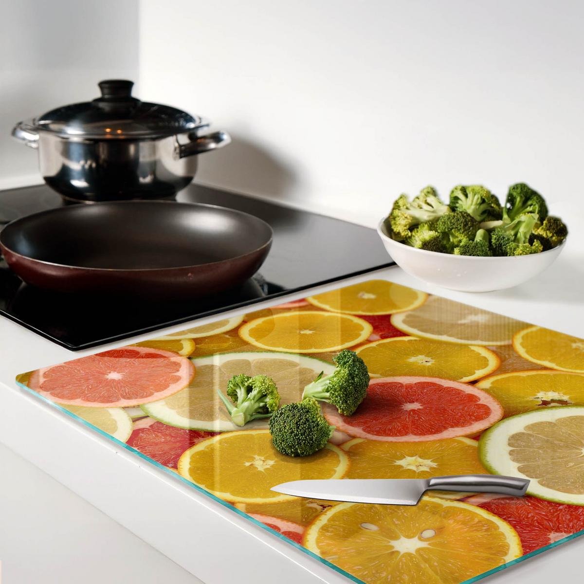 GLASPLATTE 60x52 cm Zitrusfrüchte - Multicolor, Glas (60/0.4/52cm) - TULUP
