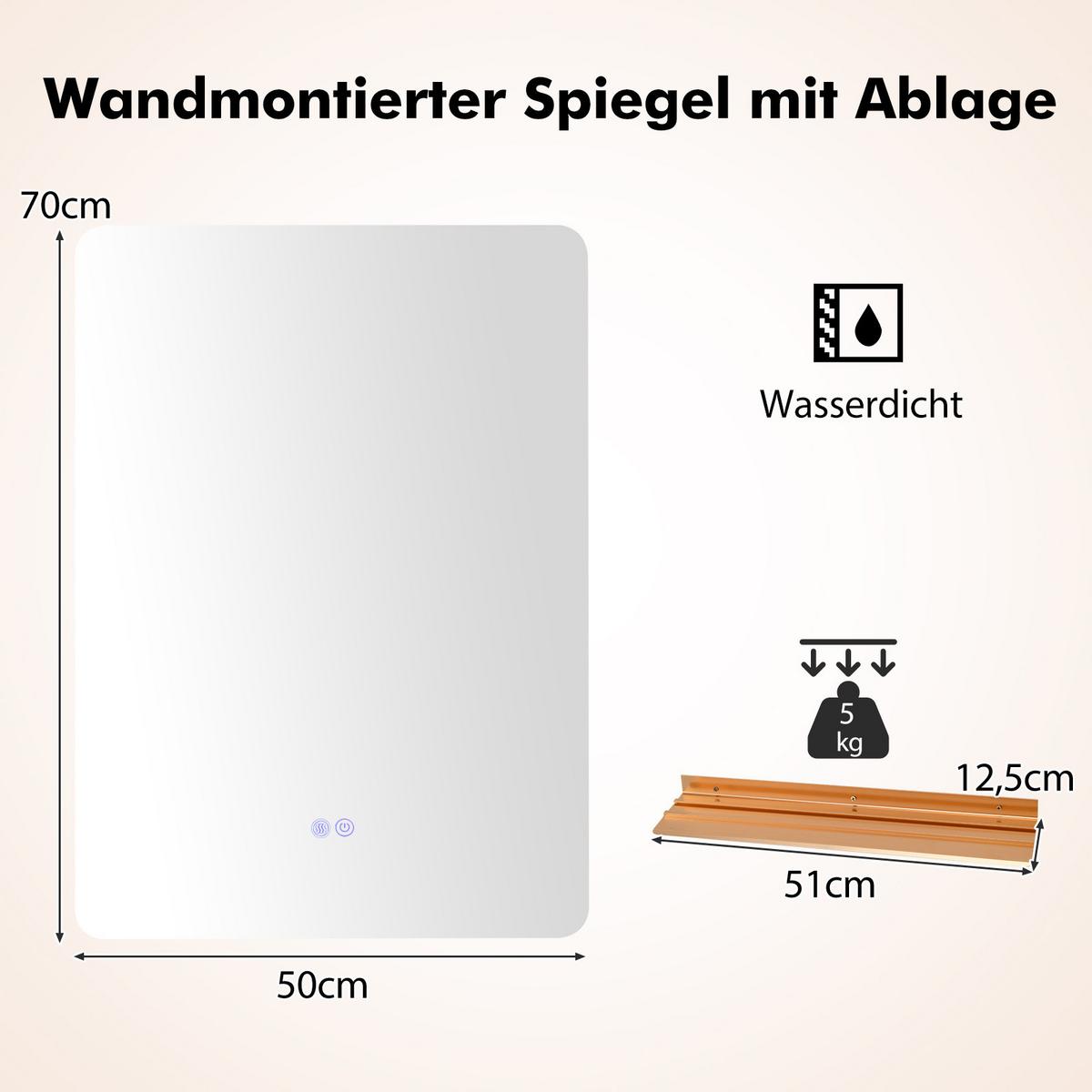 BADEZIMMERSPIEGEL Silber - Silberfarben, Glas (70/3.5/50cm) - COSTWAY
