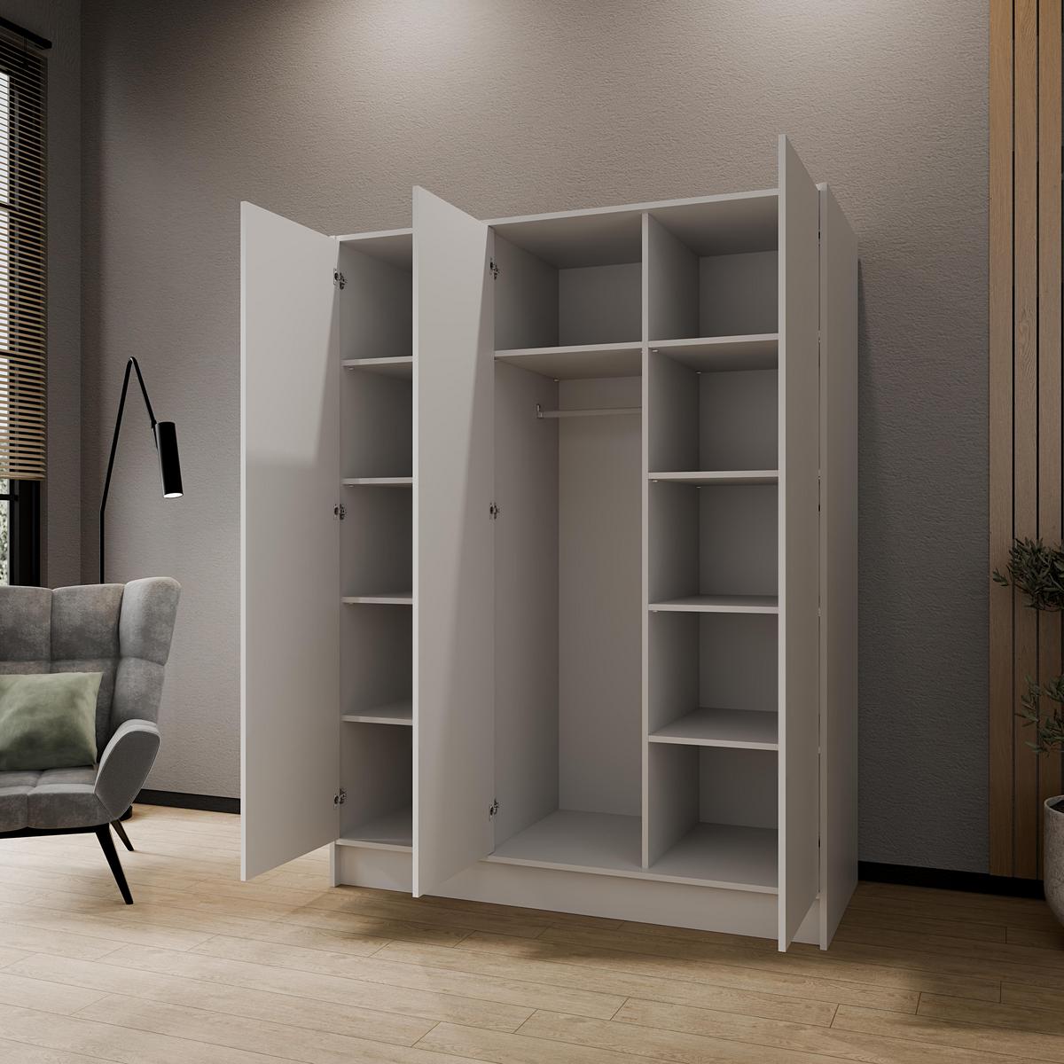 KLEIDERSCHRANK Mono Grifflos im Skandi-Stil, Weiß 150/200/51 cm - Weiß, Holzwerkstoff (150/200/51cm) - WFL GROUP