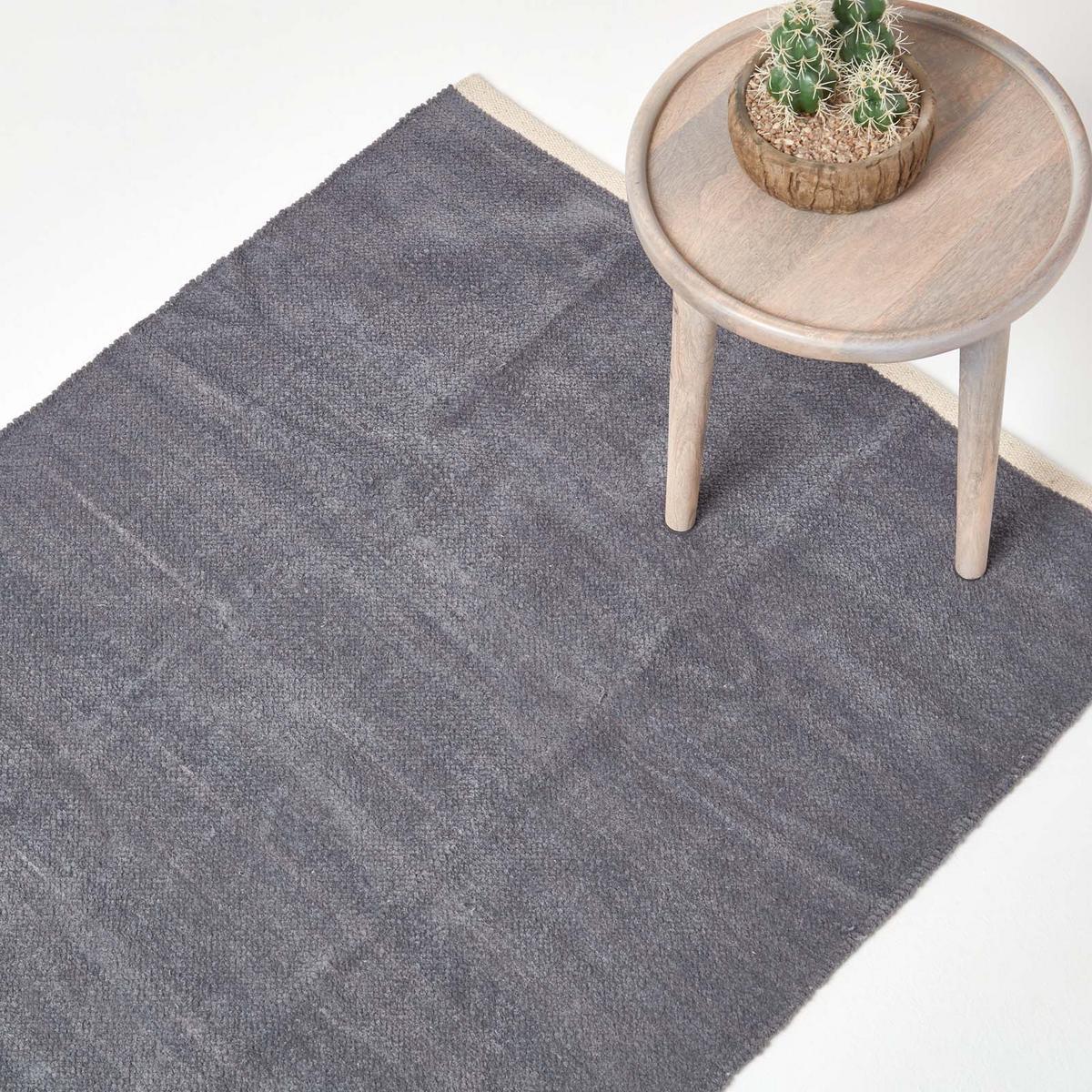 HANDWEBTEPPICH Chenille 110/170 cm - Dunkelgrau, Textil (110/170cm) - Homescapes