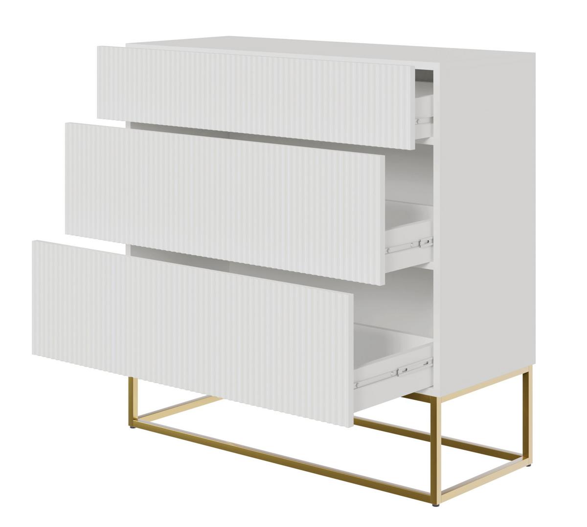 KOMMODE Veldio Weiß mit 3 Schubladen 90 cm - Goldfarben/Weiß, Holzwerkstoff/Metall (90/90/38cm) - Selsey