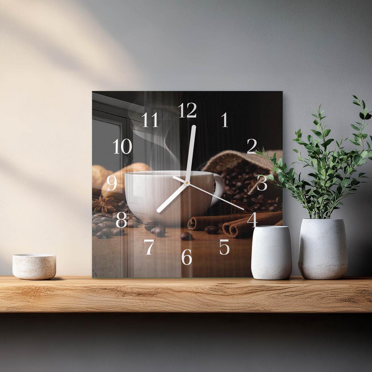 WANDUHR aus Glas 30x30 cm - Kaffee - Braun, Glas (30/30/0.4cm) - TULUP