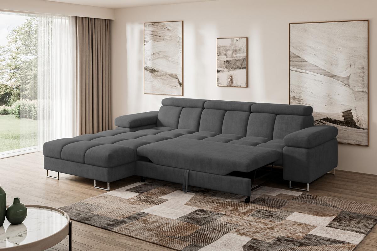 ECKSOFA mit Schlaffunktion Ottomane Links 271x203x79 Dunkelgrau Velours - Dunkelgrau, Holzwerkstoff/Textil (271/203cm) - ALTDECOR