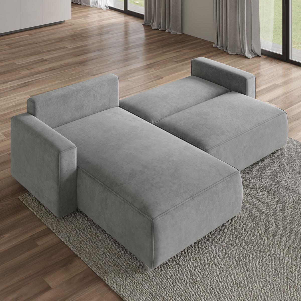 ECKSOFA FORIL Schwarz Velours-Stoff mit Schlaffunktion - Schwarz/Grau, Holz/Kunststoff (265/178cm) - MASSENO