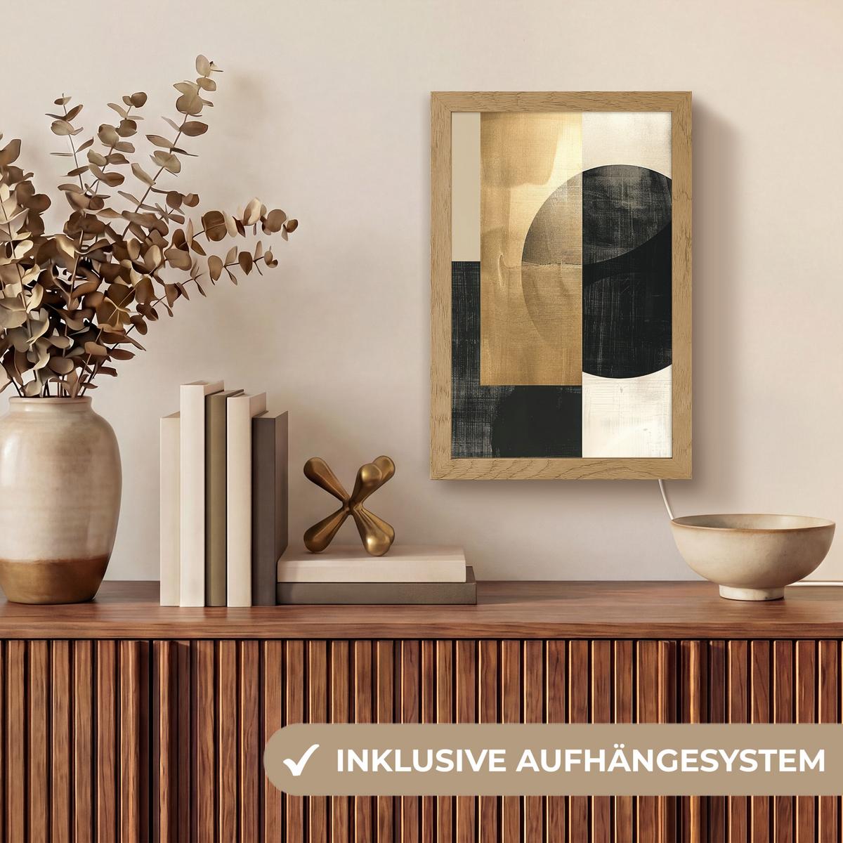 WANDLEUCHTE Abstrakt - Modern - Schwarz - Gold 20x30 cm - Sandfarben, Holzwerkstoff (20/30/8cm) - OnlyWow