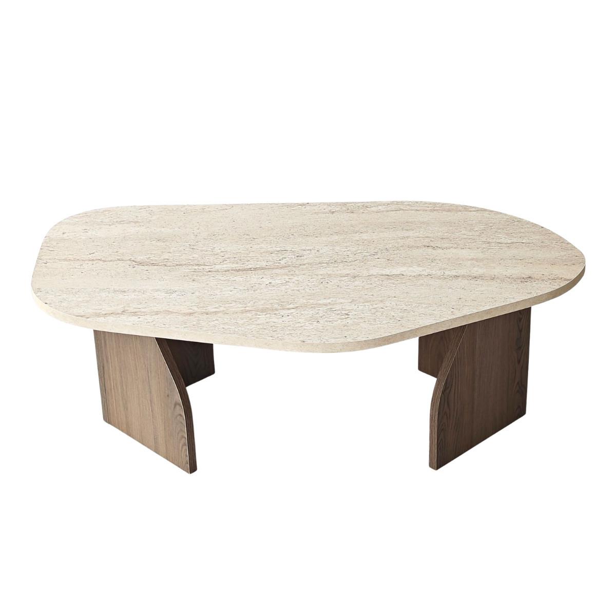 COUCHTISCH mit organisch geformter Tischplatte und breiten Beinen 100/60/35 cm - Hellbraun/Eichefarben, Holzwerkstoff (66/60/35cm) - Calicosy