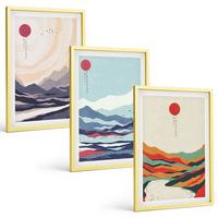 BILDER SET 3er Set - 40x60 cm Goldrahmen - Japanische Bergabstraktionen - Goldfarben, Kunststoff (40/60cm) - TULUP