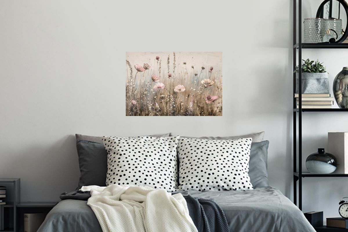 WANDTATTOO Blumen - Rosa - Modern - Beige Deko Wohnzimmer 60x40 cm - Beige, Kunststoff (60/40/0.1cm) - MuchoWow