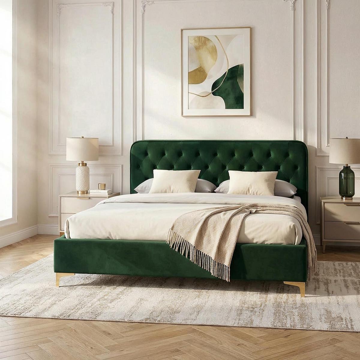 POLSTERBETT GLAMOUR 140x200 cm grün - Grün, Textil (140/200cm) - CARO-Möbel