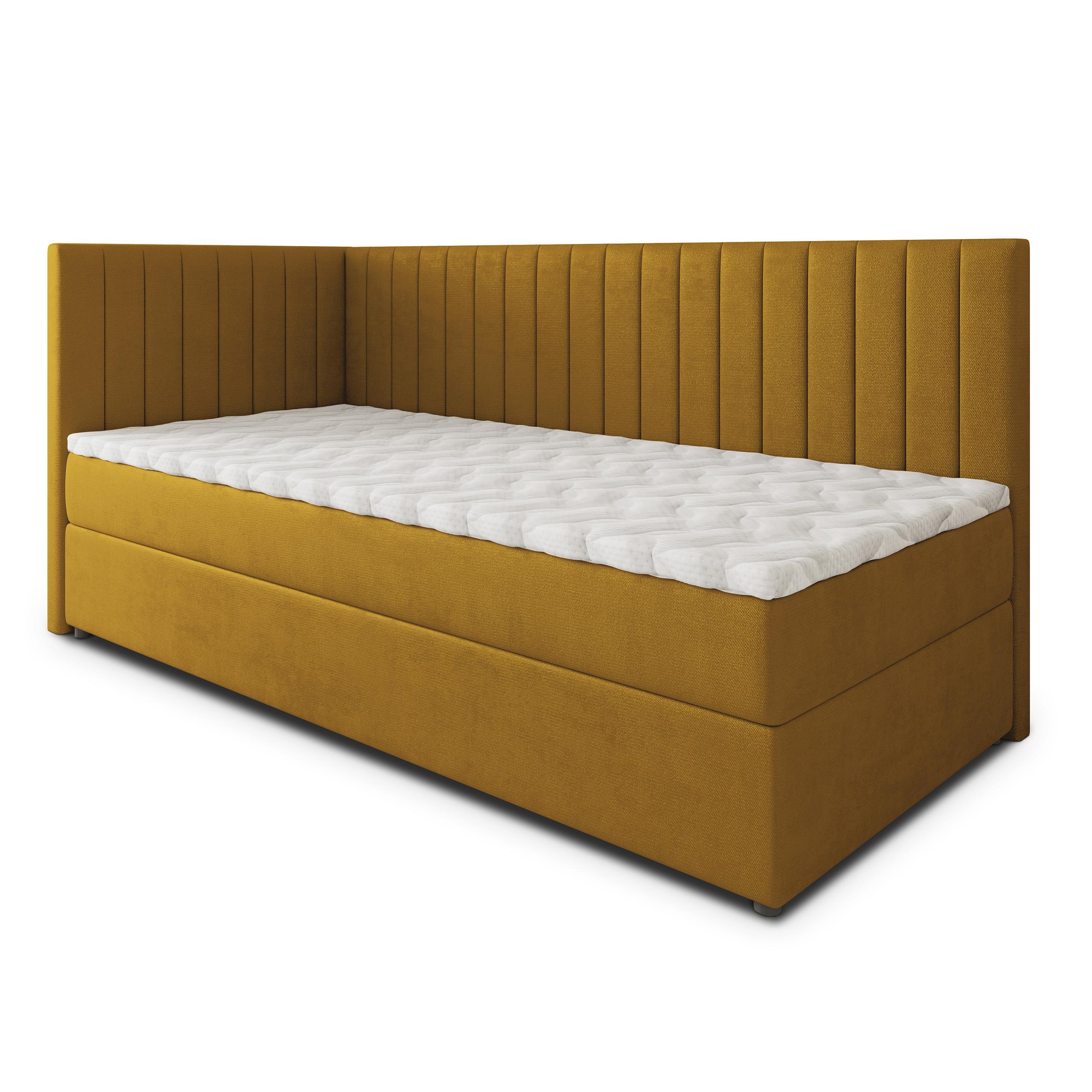 BOXBETT ARIS 100x200 cm mit Matratze und Topper, H2+H3 - Gelb - Gelb, Holz (100/200cm) - MASSENO