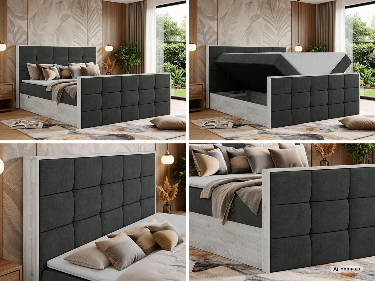 BOXBETT ALNOR DUO 180/200 - Dunkelgrau Stukture - Topper T25 - H3 - Dunkelgrau/Schwarz, Kunststoff/Textil (180/200cm) - MKS