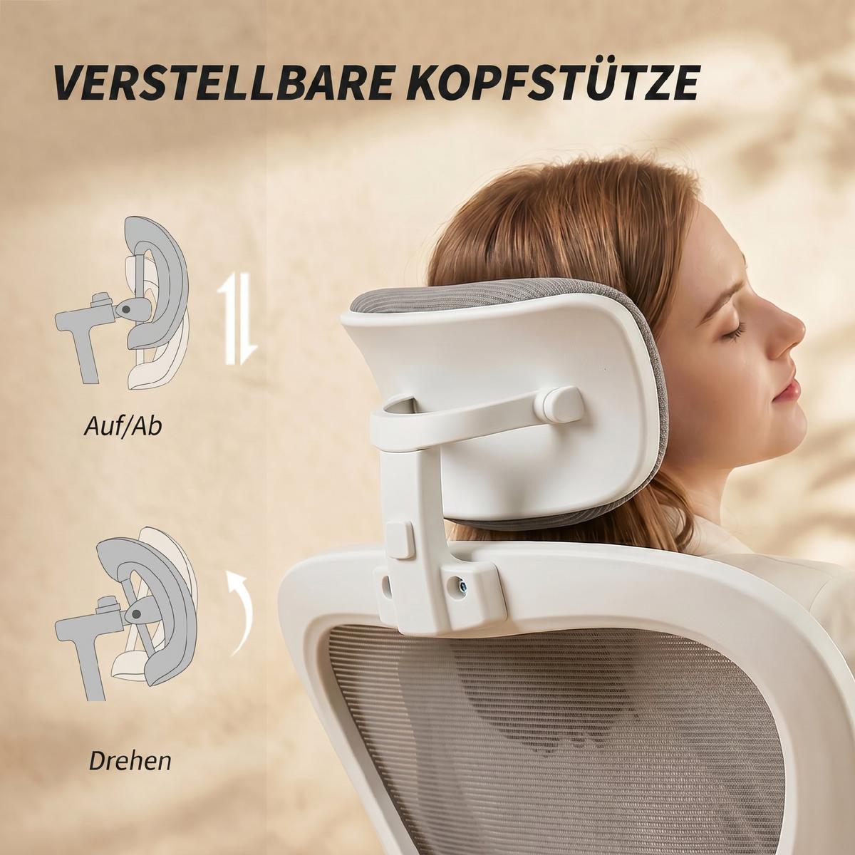 BÜROSTUHL Polyester Kunststoff Grau - Weiß/Grau, Kunststoff/Textil (63/125/64cm) - HOMCOM