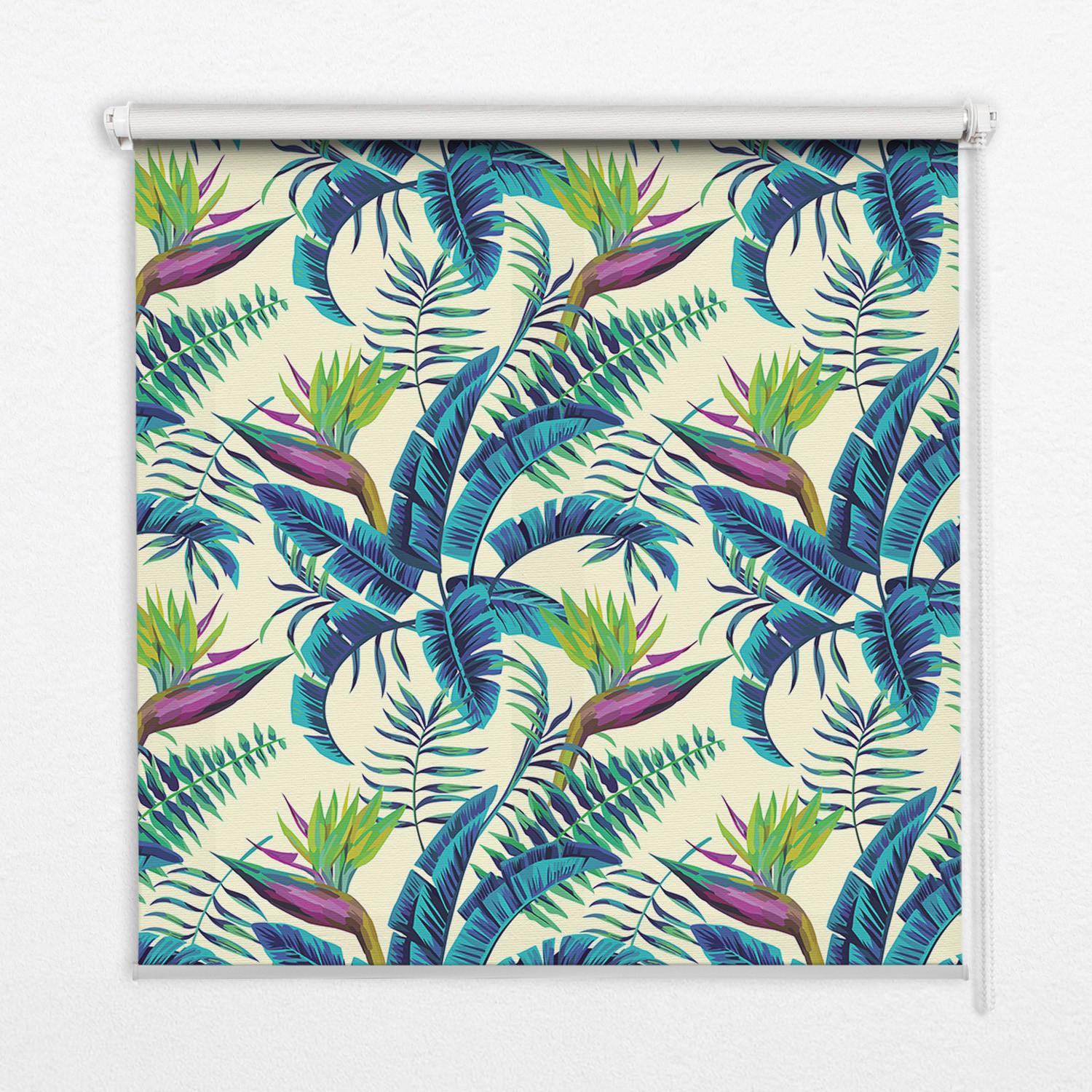 INNENROLLO - Fensterrollo - Rollo - 60x40 cm - Tropische Pflanzen - Blau, Kunststoff (60/140/0.5cm) - TULUP