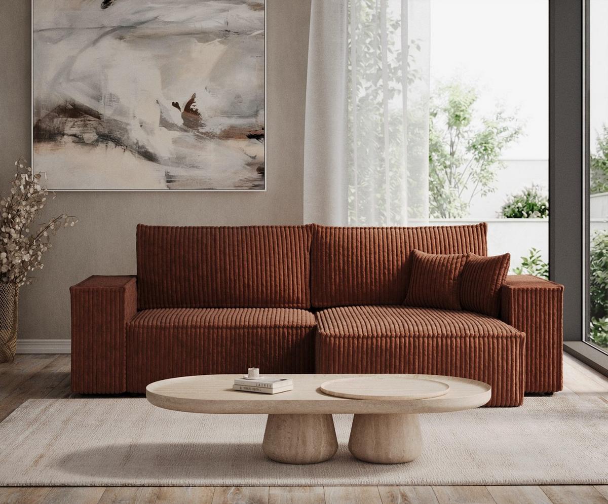 ECKSOFA CAVO mit Schlaffunktion Kupfer im Tilia Stoff - Schwarz/Kupferfarben, Holz/Holzwerkstoff (255/148cm) - AltaBeds