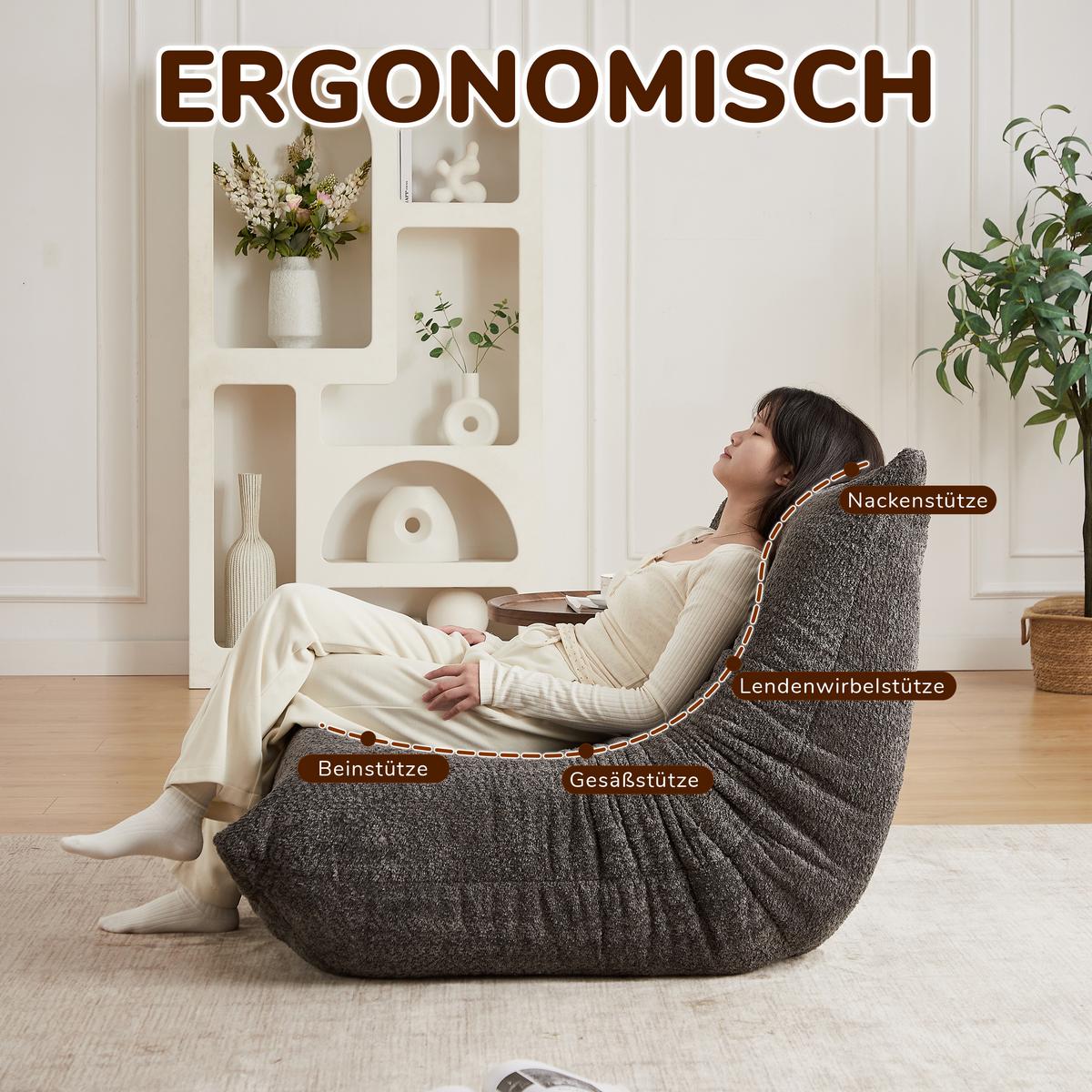 SITZSACK Ergonomischer aus Chenille & Memory-Schaum, Montagefrei - Grau, Textil (94/71/101cm) - Urban Meuble
