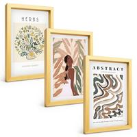 BILDER SET 3er Set - 20x30 cm Goldrahmen - Boho-Pastell-Minimalisten-Poster - Goldfarben, Kunststoff (20/30cm) - TULUP
