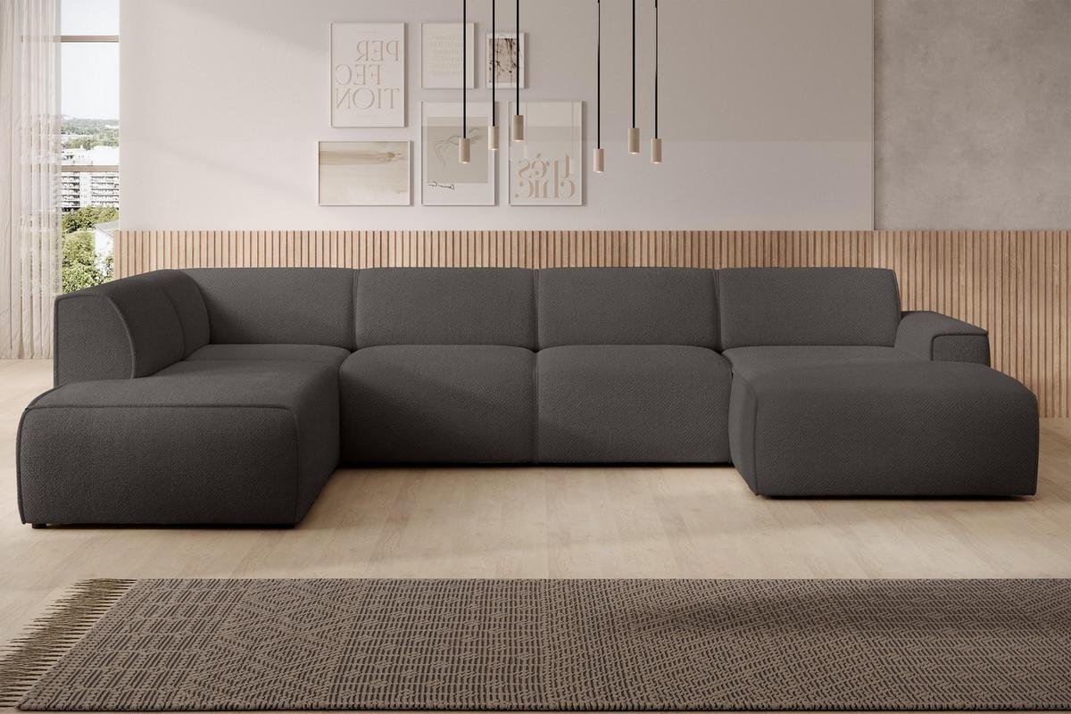WOHNLANDSCHAFT Didim Grau 378/220/78 cm – großes Sofa stilvoll & bequem L - Schwarz/Grau, Kunststoff/Textil (220/78/378cm) - AX Living