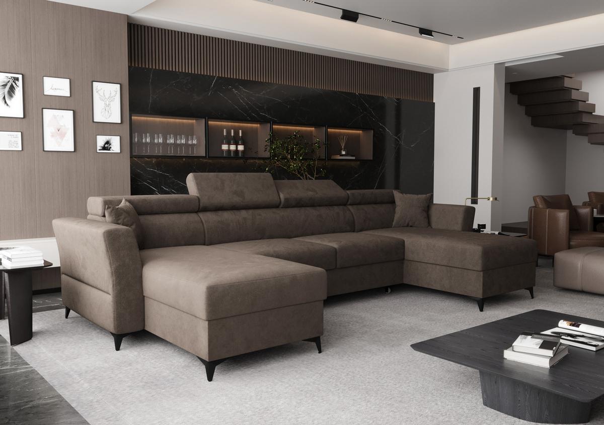 WOHNLANDSCHAFT Ribella Bronze 345/180/100 cm mit Schlaffunktion - Schwarz/Bronzefarben, Textil/Metall (345/100/180cm) - AX Living