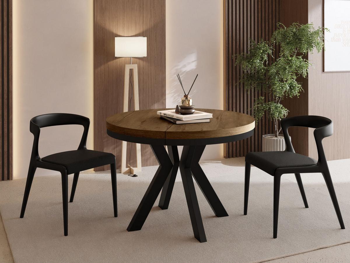 ESSTISCH Savio Neo rund ausziehbar verlängerbar, Eiche Braun Rustikal 80-130/80/77 cm - Alteiche/Schwarz, Holz/Holzwerkstoff (80/130/77cm) - WFL GROUP
