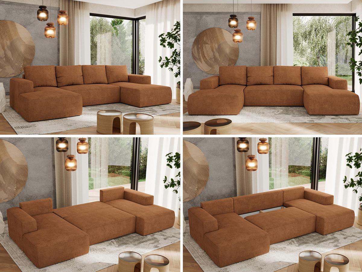WOHNLANDSCHAFT TRENTINO U Orange Struktur - Schwarz/Orange, Kunststoff/Textil (334/91/163cm) - MKS