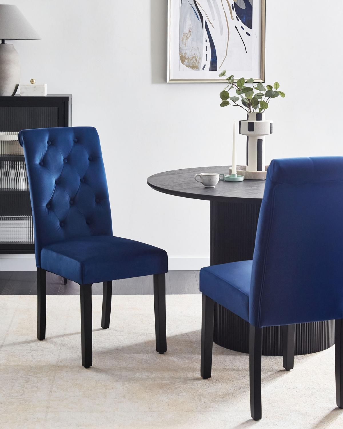 ESSZIMMERSTUHL 2er-Set Samtstoff Dunkelblau Velva - Dunkelblau, Textil (44/99/51cm) - Beliani