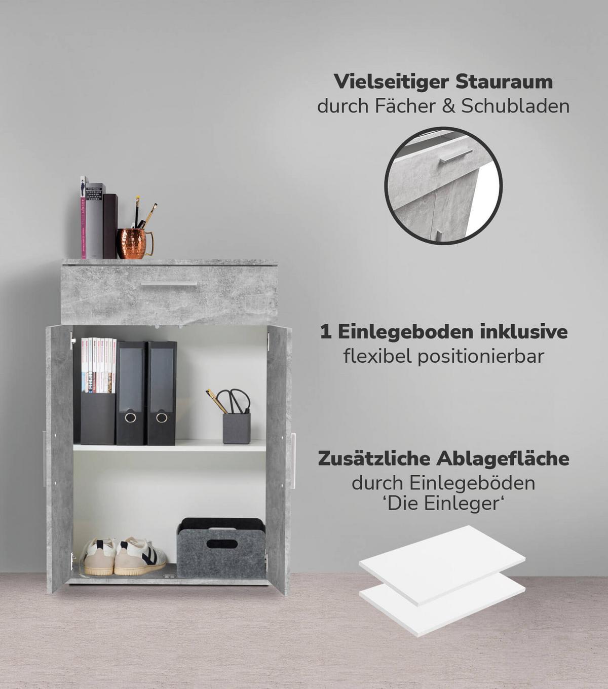 MEHRZWECKSCHRANK Der Praktische - Weiß/Grau, Holzwerkstoff (60/91/34cm) - Mokebo