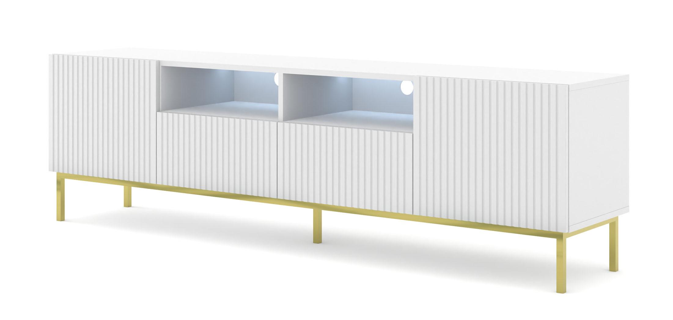 TV LOWBOARD Weiß, Weiß, Gold 200/58/42 - Weiß, Holzwerkstoff (200/58/42cm) - RAUMHIRSCH FURNITURE