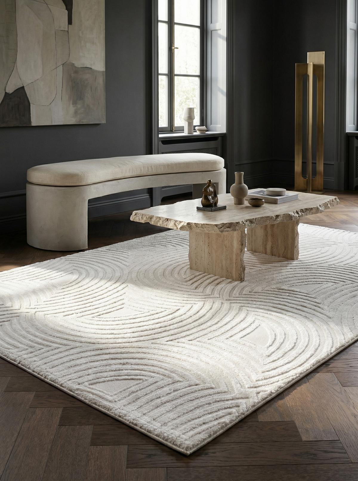 TEPPICH Kurzflor ILLER in Creme, mit 3D-Design, Florhöhe 12 mm, 240 x 340 cm - Beige, Textil (340/240cm) - KADIMA DESIGN