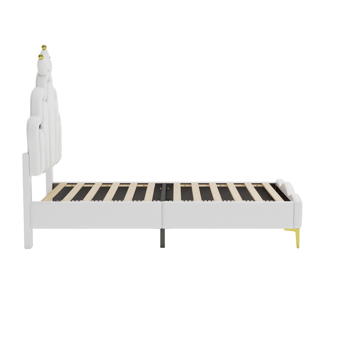 POLSTERBETT pu prinzessinnen design 90x200cm mit led - Weiß, Leder (90/200cm) - Urban Meuble