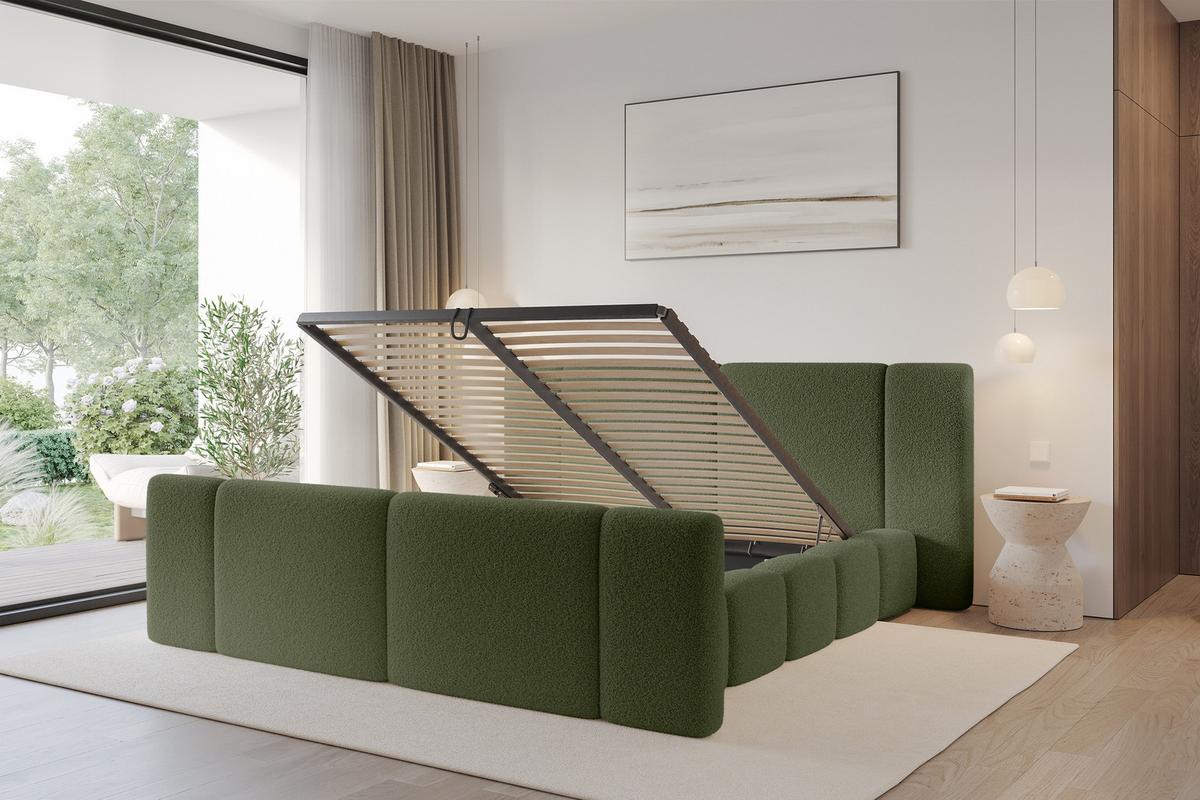 POLSTERBETT mit Bettkasten, Fußteil und Lattenrost, Boxbett ohne Matratze - NILO-Z 160x200 Grün - Olivgrün, Holzwerkstoff/Textil (160/200cm) - ALTDECOR