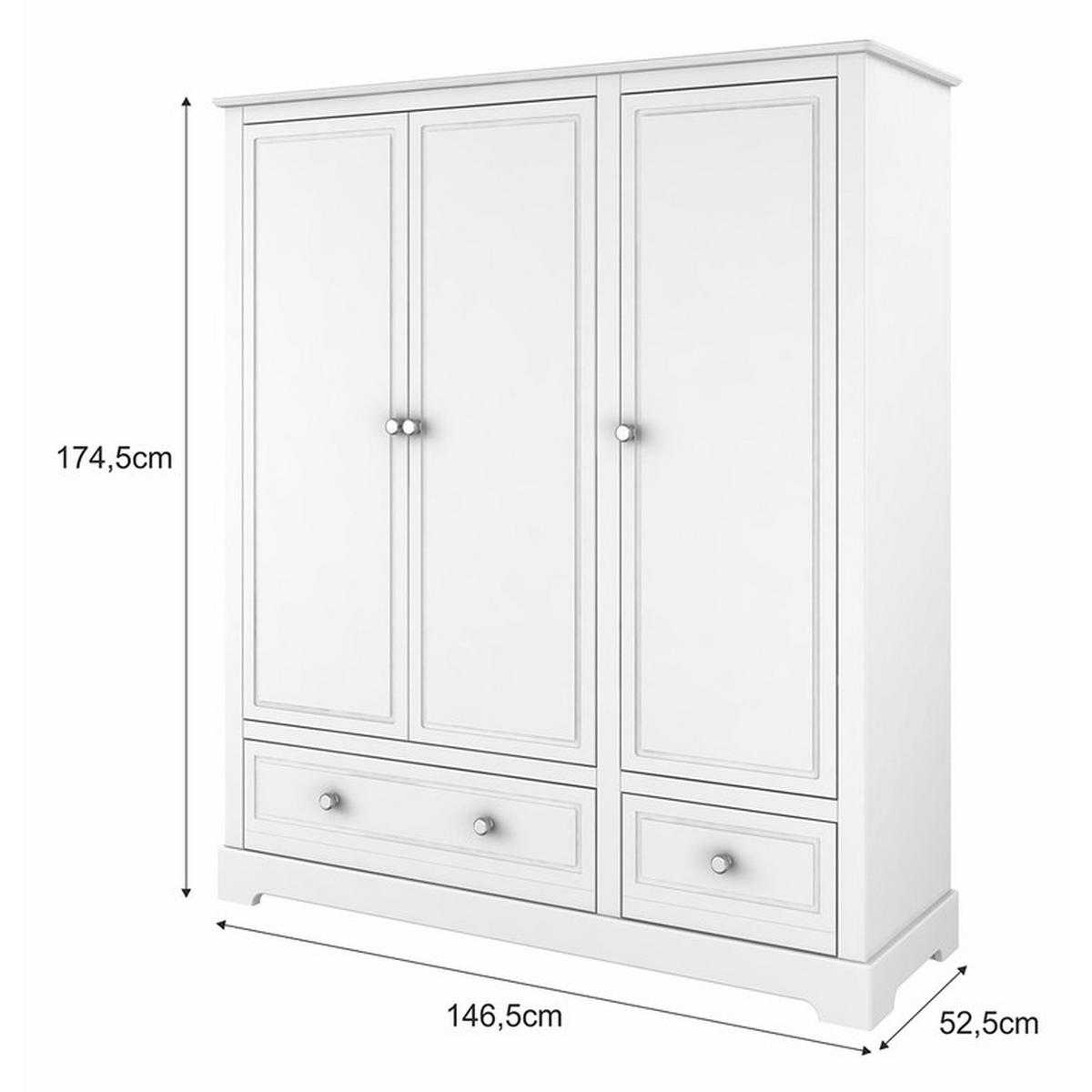 SCHRANK 3 Türen Weiß - Weiß, Holzwerkstoff (146/174/52cm) - Petits-meubles