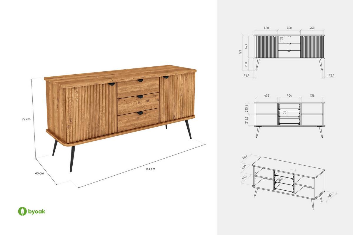 KOMMODE LINA - Kernbuche, Holz (144/72/46cm) - byoak