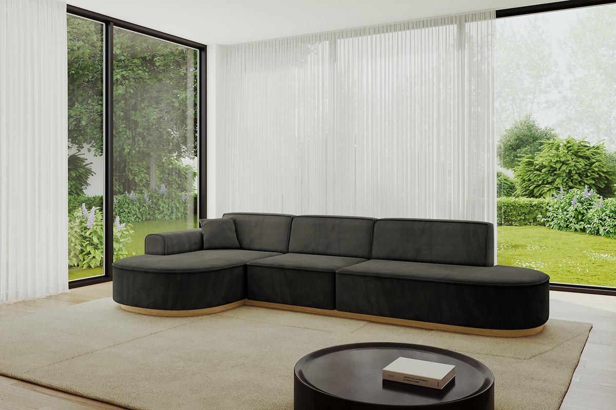ECKSOFA Ottomane Links MARI-L2-v2 - 328x171x83 cm Schwarz Velours - Schwarz, Holzwerkstoff/Textil (328/171cm) - ALTDECOR