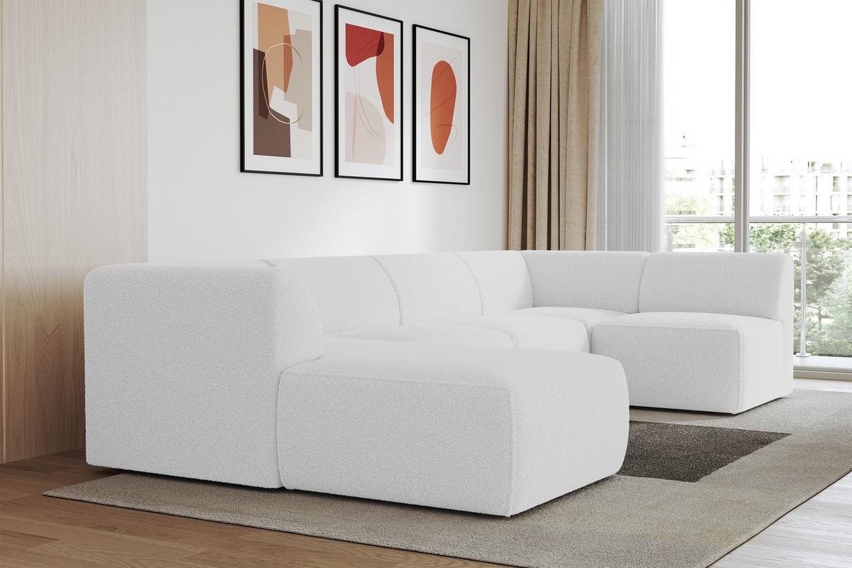 WOHNLANDSCHAFT Ottomane Links MOVO-L 345x180x78 cm Weiß Bouclé - Weiß, Holzwerkstoff/Kunststoff (345/78/180cm) - ALTDECOR