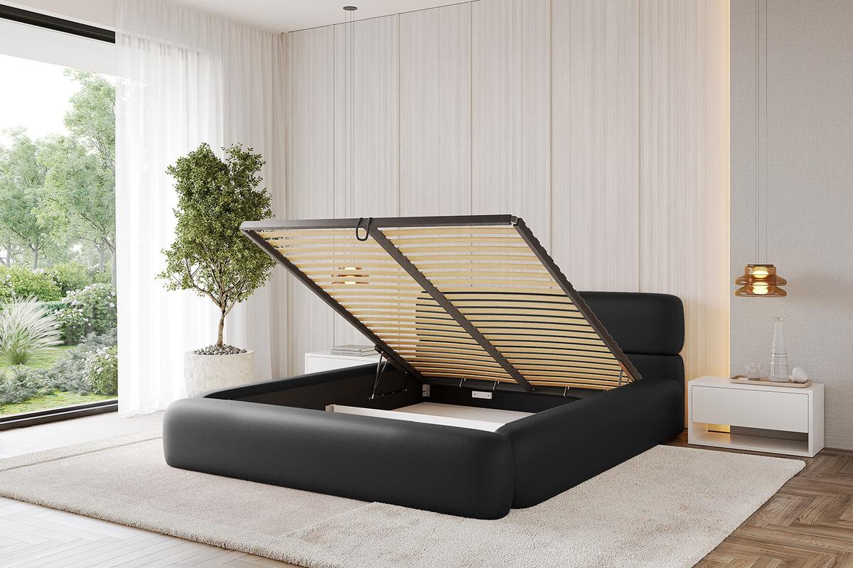 POLSTERBETT mit Bettkasten und Lattenrost, Bett mit Matratze H3/H4 - ENORA-V1 180x200 Schwarz Kunstleder - Schwarz Hochglanz, Holzwerkstoff/Textil (180/200cm) - ALTDECOR