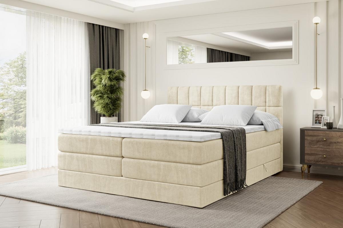 BOXSPRINGBETT MIAMI KING - 140x200 - H3/H4 - Beige - Beige, Holzwerkstoff (140/200cm) - ALTDECOR