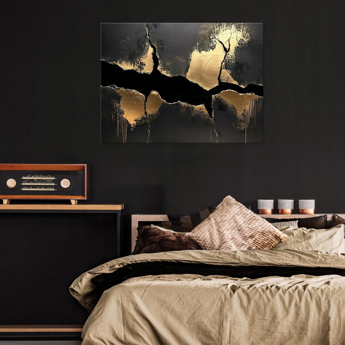 BILDER Abstrakt Marmor Schwarz Gold Modern Wohnzimmer 60x40 - Schwarz, Holzwerkstoff (60/40cm) - Wallarena