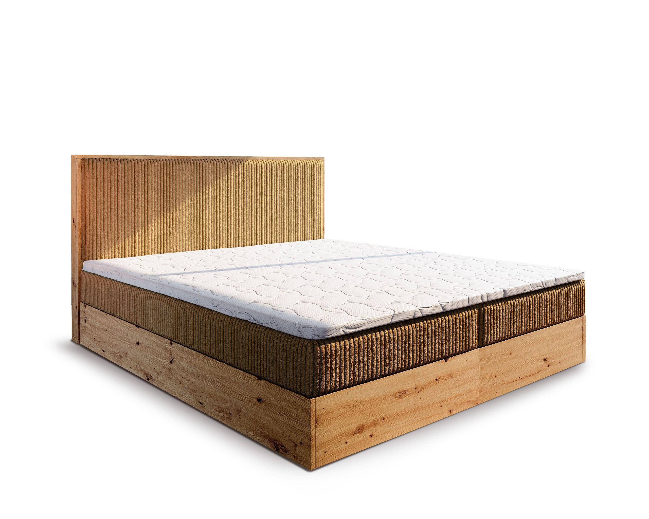 BOXBETT VERDON 140x200 cm mit Matratze und Topper - Gelb - Gelb, Holz (140/200cm) - MASSENO